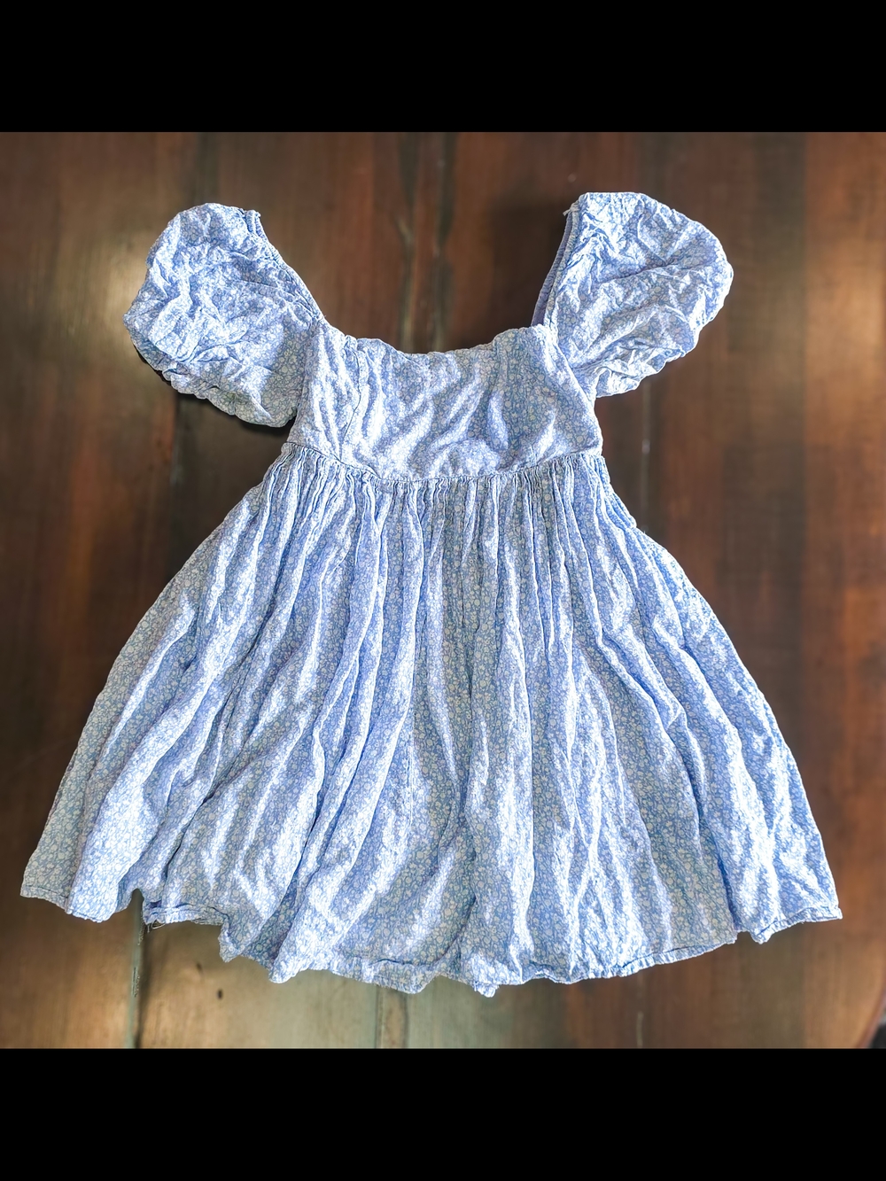 Blue Floral Puff-Sleeve Mini Dress